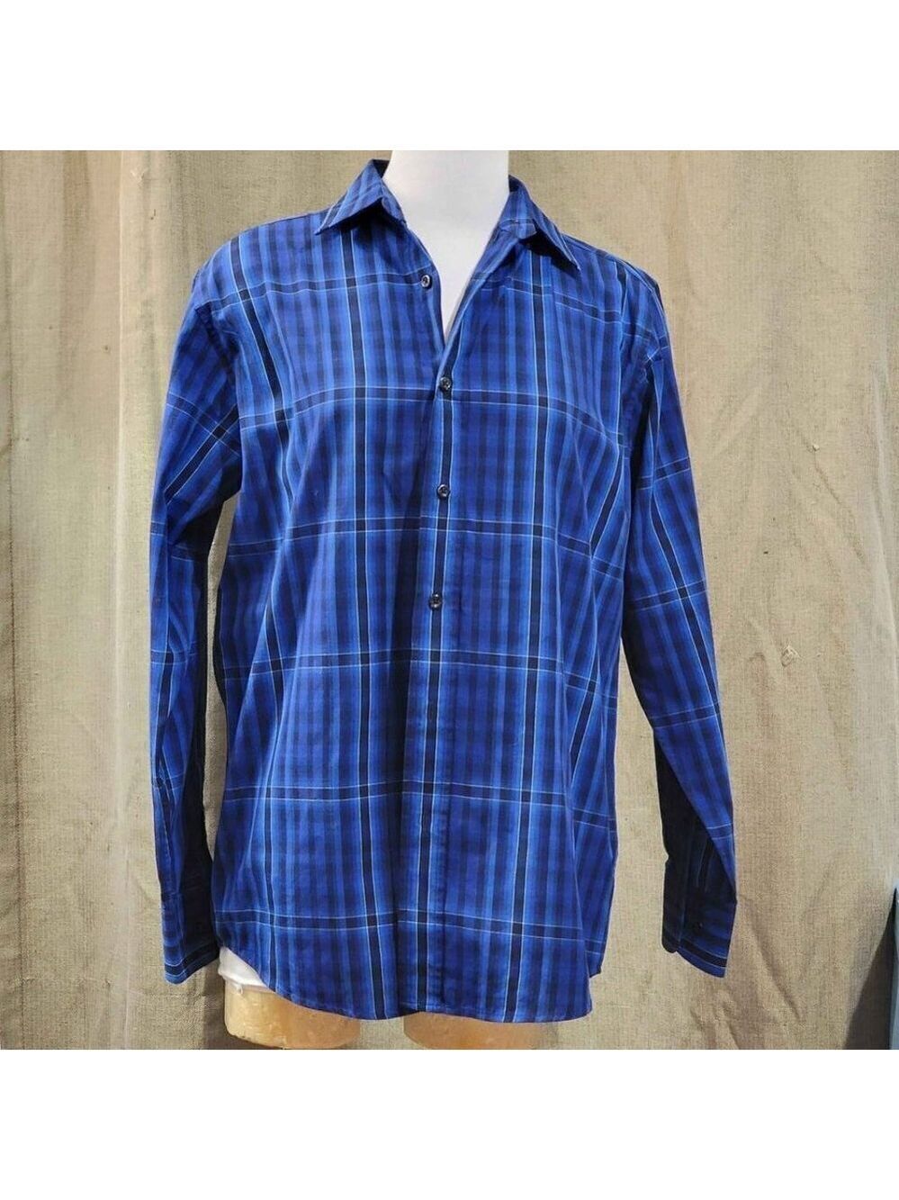 Pre Owned Beverly Hills Polo Club Blue Plaid Button Down Shirt